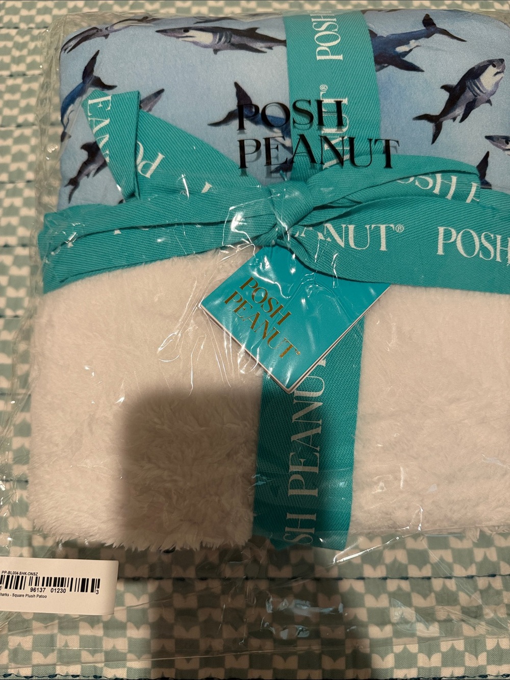Posh Peanut Blue & White Shark Plush Blanket
